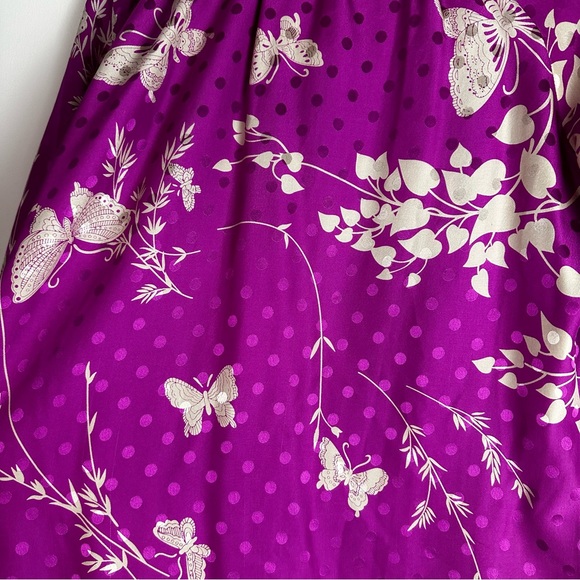 Yumi Kim Pink 100% Silk Butterfly Floral Polka Dot Prints Tie Cuff/Neck Blouse S - Picture 5 of 14